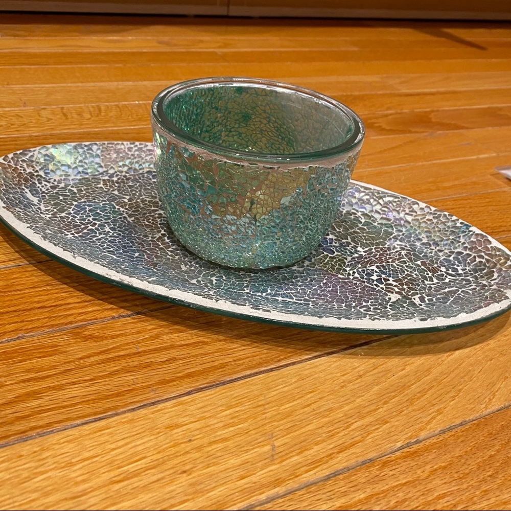 Stained glass bowl and tray set
